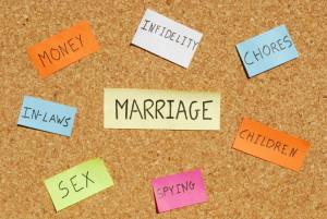 marriage keywords on a colorful cork board