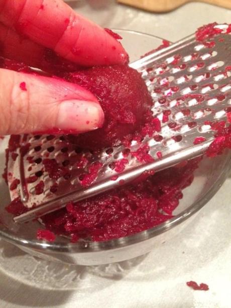 grating beetroot for red velvet valentines cake