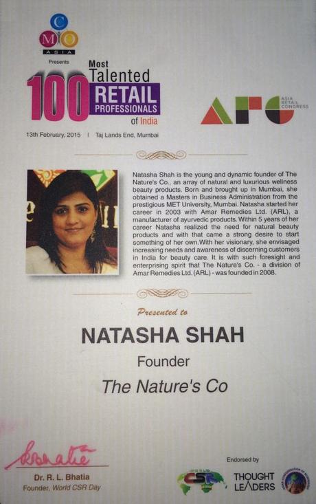 Natasha Shah - 100 Most Talented Retailer Award