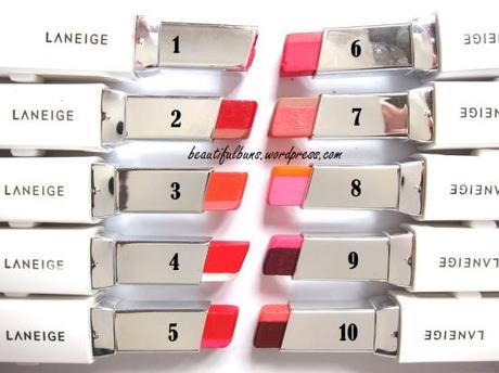 Laneige Two-tone lip bar swatches  (3) numbered