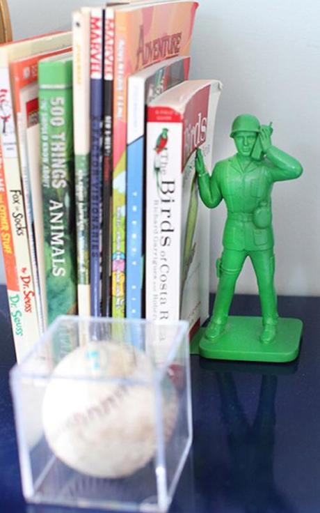 Design Diary: Boys’ Bedroom Makeover by Robin M. Anderson boys-bookshelf-soldier-bookend