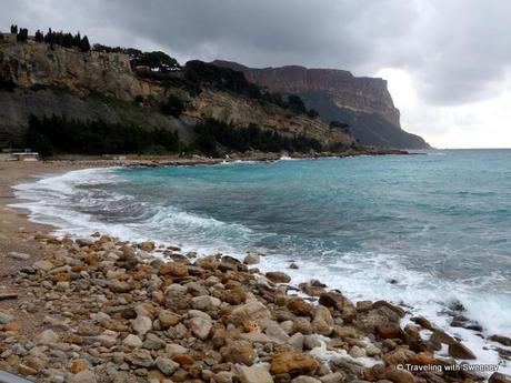 Cap Canaille from the beach (Plage de la Grande Mer) at the harbor of Cassis