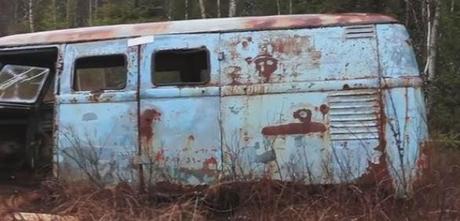 a new story of a VW mini bus beyond normal conditions of restorable, reachable, or desireable.. but they pulled it out of a Swedish swamp anyway, with a helicopter