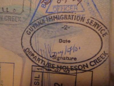 World Borders: How to Get From Guyana to Suriname (Ferry from Moleson Creek to South Drain) My Guyana Exit stamp at Moleson Creek