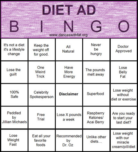 Diet Ad Bingo Diet Ad Bingo