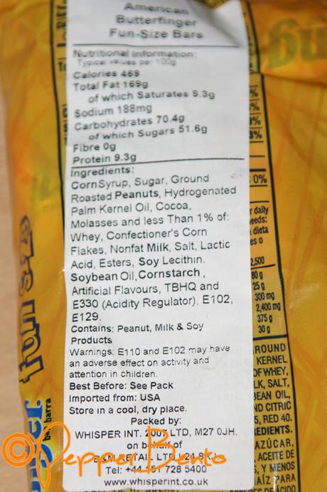 American Butterfinger Fun Size Bars Ingredients