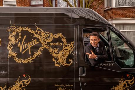 Van-tastic! Henna artist Ash Kumar gives Virgin Media vans a Bollywood makeover as 100,000 more homes in East London are connected to lightning-fast internet speeds for the first time (1)