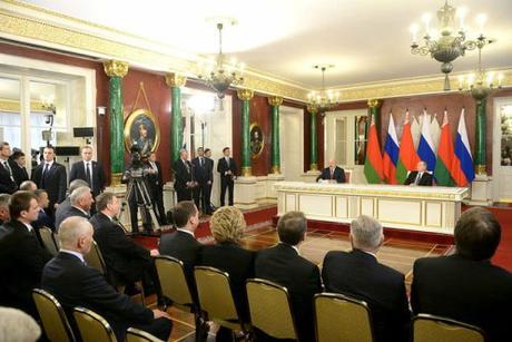 Kremlin press briefing room, presidents Putin and Lukashenko. March 2015.