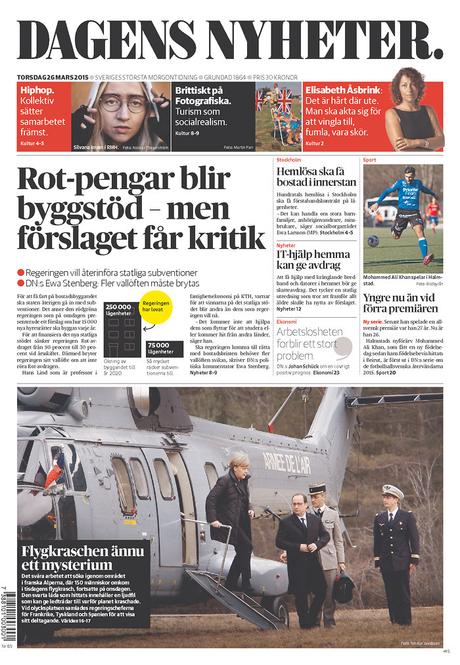 The Germanwings air disaster on the front pages