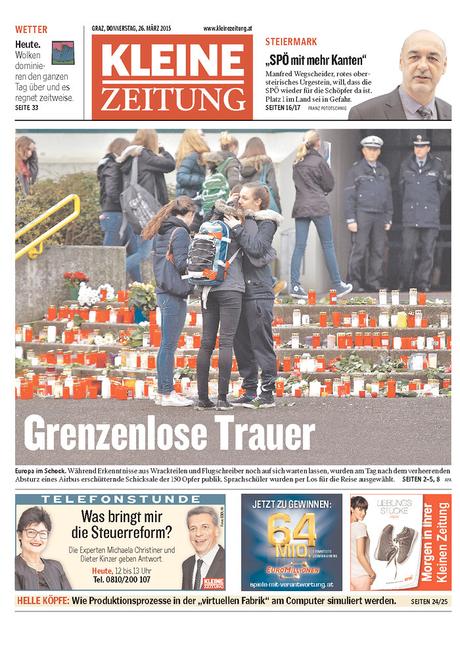 The Germanwings air disaster on the front pages