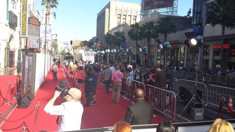 A view of the red carpet from the bleachers.