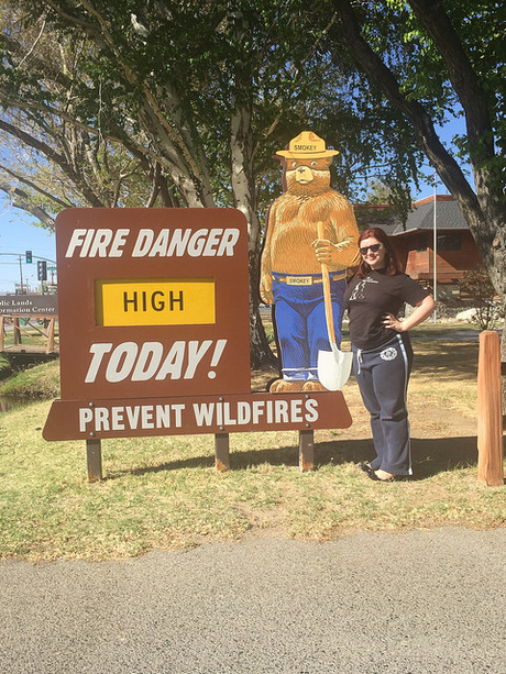 This was the Smokey Bear Spring Break. Emma posed here with her 