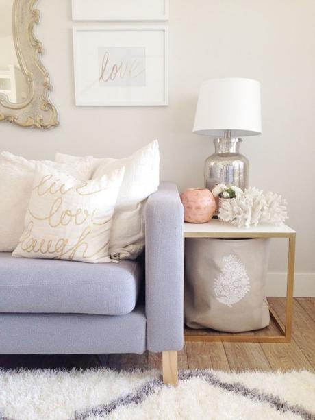 Finding Balance in your Home Decor ohmydearblog ikea hack side tables gold white and coral living room decor