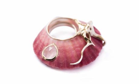 shagreen - tortoise shell ring - pink delight rose quartz