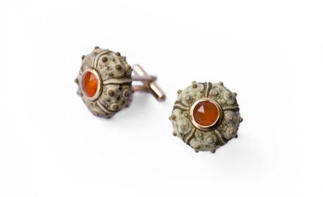 shagreen - tortoise urchin cufflinks - moss velvet carnelian