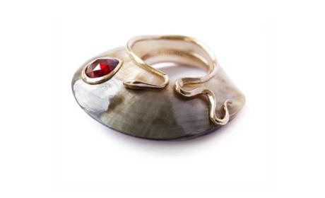 shagreen - tortoise shell ring - black pearl garnet