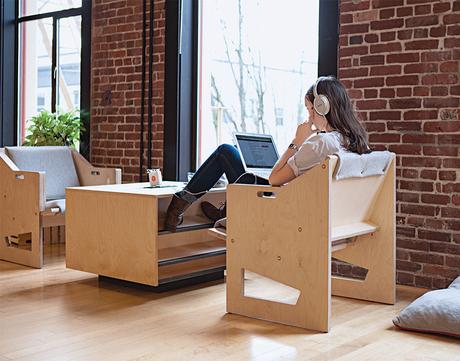 Airbnb office in Portland with custom furniture designed by Good Mob for laptop based work