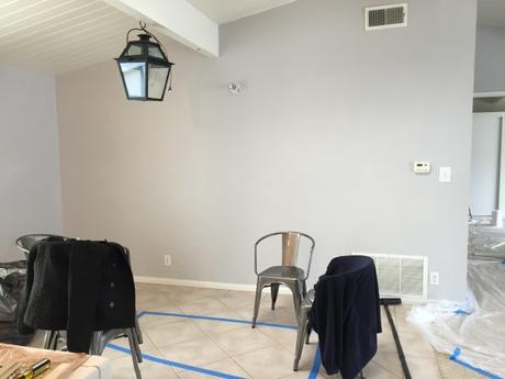 {the new} home sweet home Behr-Gentle-Rain-Paint-Color-Dining-Room-Ceiling-Beams-Pottery-Barn-Lantern-Black-Target-Carlisle-Metal-Chairs-Title