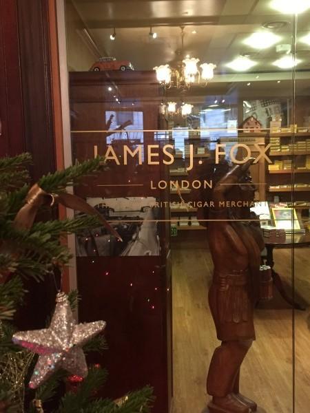 The entrance to the humidor at James J. Fox on the #CurrysChristmasWalk with Bewildered Bug