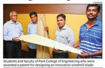 harnessing wind energy - Coimbatore students awarded patent of a blade