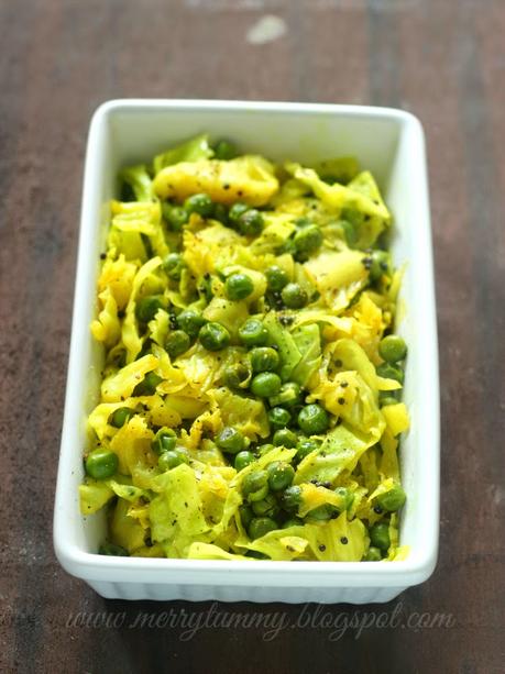 Patta Gobi Mutter Subji: Cabbage and Green Peas Curry: Easy Stir Fry