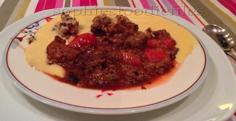 Strawberry rhubarb crumble served with hot Devon custard! MMM!