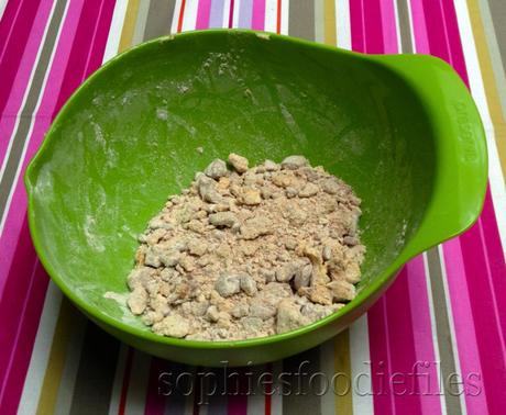 Strawberry rhubarb crumble served with hot Devon custard! Finished crumble topping!