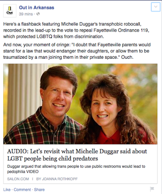 Revisiting Michelle Duggar's Remarks About LGBT People as Child Predators Who Endanger the Daughters of Others Revisiting Michelle Duggar's Remarks About LGBT People as Child Predators Who Endanger the Daughters of Others
