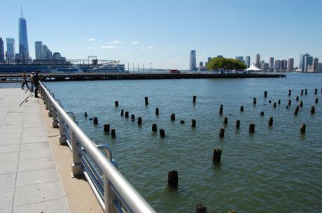 Hudson River Park 'Pier 46', New York, USA - Fishing at the End of the Pier