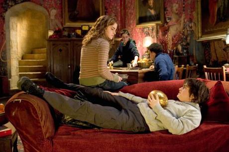 Hermione and Harry in the Gryffindor common room