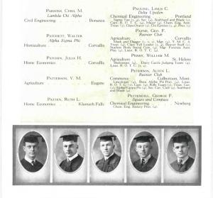 Pauling's senior class photo (lower left) and inscription (upper right), 1923 OAC Beaver Yearbook.