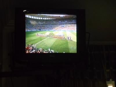 Best Budget Hotel in Belem, Brazil: Hotel Unidos Watching the World Cup in our room.
