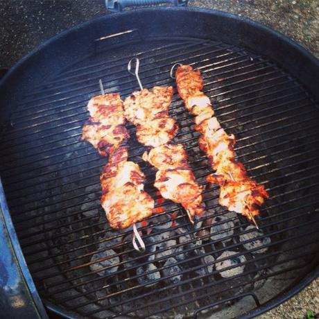 Grilling up some tandori chicken for dinner with C-Hopp. Putting...
