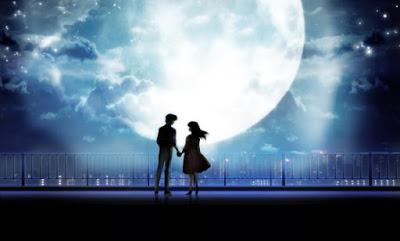 couple holding hands in moonlight