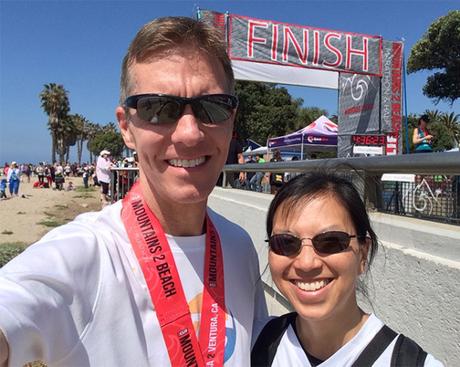 Mike Sohaskey & Katie Ho - Mountains 2 Beach Marathon finish line