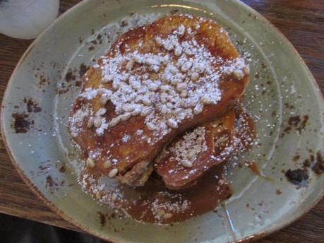 Pinon Crusted French Toast: cajeta caramel, whipped cream, and toasted pinon nuts