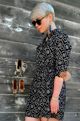 Look of the Day: Mini Shirt Dress, Tassel Earrings, & Some Thrifty Tips