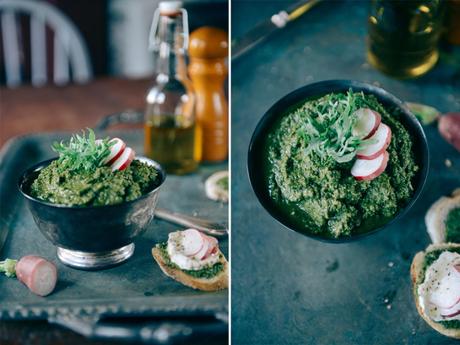 Hazelwood Urban Farms CSA Recipe: Radish, Chard & Leafy Greens Pesto (Vegan) Radish Pesto // www.WithTheGrains.com