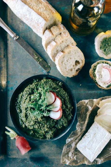 Hazelwood Urban Farms CSA Recipe: Radish, Chard & Leafy Greens Pesto (Vegan) Radish Pesto // www.WithTheGrains.com