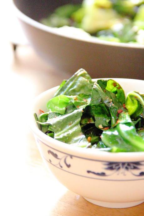 Asian Spring Greens with Chili Flakes