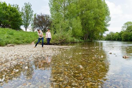 Ilkley Engagement Photography Engagement shoot in Ilkley sthrowing stones