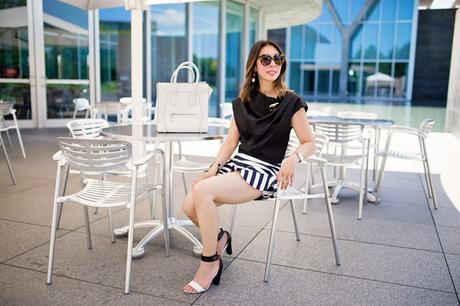style of sam, cameo blessed top and oceans striped shorts, celine luggage tote, how to wear striped shorts