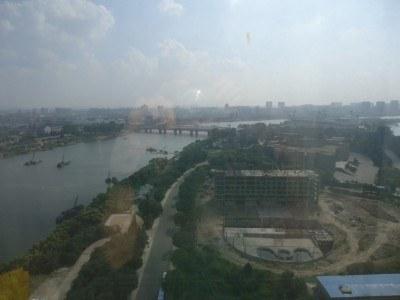 Staying at the 5 Star Yanggakdo Hotel in Pyongyang, North Korea Yanggak Island from the hotel lift
