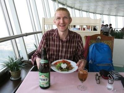 Staying at the 5 Star Yanggakdo Hotel in Pyongyang, North Korea Lunch at the revolving restaurant on the 47th floor.