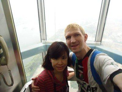 Staying at the 5 Star Yanggakdo Hotel in Pyongyang, North Korea In the lift at the Yanggakdo