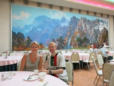 Staying at the 5 Star Yanggakdo Hotel in Pyongyang, North Korea With Karianne from Norway who was on our tour