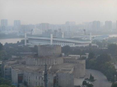 Staying at the 5 Star Yanggakdo Hotel in Pyongyang, North Korea The football stadium on Yanggak Island