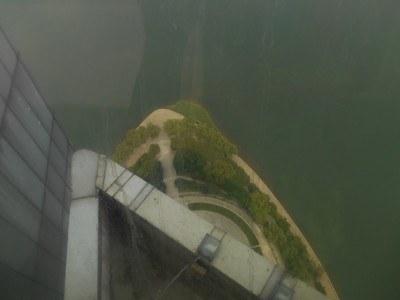 Staying at the 5 Star Yanggakdo Hotel in Pyongyang, North Korea View down from the Revolving restaurant
