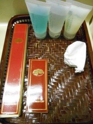 Staying at the 5 Star Yanggakdo Hotel in Pyongyang, North Korea North Korean toiletries - free shower gel, shampoo and toothbrush