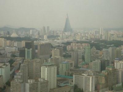 Staying at the 5 Star Yanggakdo Hotel in Pyongyang, North Korea The view from the Revolving Restaurant over Pyongyang